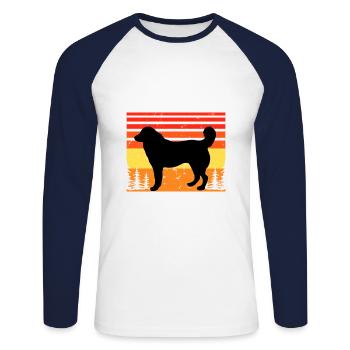 Bucovina Berger Chien Amour Silhouette Rétro Coucher de Soleil - T-shirt baseball manches longues Homme - blanc/marine - Devant - Nik (191cm)