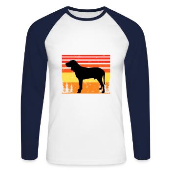 Bleu De Gascogne Grand Dog Silhouette Retro Sunset - T-shirt baseball manches longues Homme - blanc/marine - Devant - Nik (191cm)