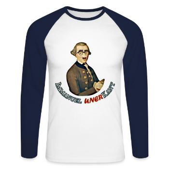 Lustiger Philosoph: Immanuel Kant mit Verkleidung - Unisex Baseballshirt langarm - Weiß/Navy - Vorne - Nik (191cm)
