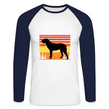 Cao De Castro Laboreiro Hund Silhouette Retro Sonne - Unisex Baseballshirt langarm - Weiß/Navy - Vorne - Nik (191cm)