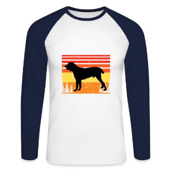 Chien de berger d’Asie centrale Silhouette Rétro Coucher de soleil - T-shirt baseball manches longues Homme - blanc/marine - Devant - Nik (191cm)