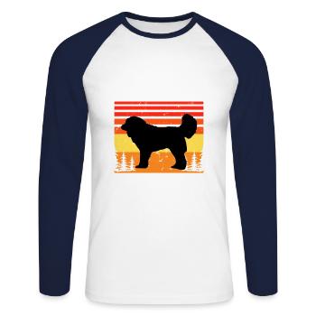 Georgischer Schäferhund Liebe Silhouette Retro Sonnenuntergang - Unisex Baseballshirt langarm - Weiß/Navy - Vorne - Nik (191cm)