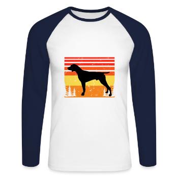 German Shorthaired Pointer Dog Silhouette Retro - Unisex Long Sleeve Baseball T-Shirt - white/navy - Front - Nik (191cm)
