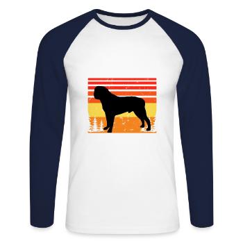 Mastiff anglais Chien Amour Silhouette Vintage Coucher de soleil - T-shirt baseball manches longues Homme - blanc/marine - Devant - Nik (191cm)