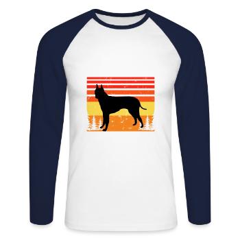 Englisch White Terrier Hund Silhouette Retro Sonnenuntergang - Unisex Baseballshirt langarm - Weiß/Navy - Vorne - Nik (191cm)