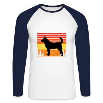 Jindo Dog Silhouette Vintage Sunset for Dog Lovers - Unisex Long Sleeve Baseball T-Shirt - white/navy - Front - Nik (191cm)