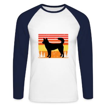 Kai Ken Hundeliebhaber Silhouette Vintage Sonnenuntergang - Unisex Baseballshirt langarm - Weiß/Navy - Vorne - Nik (191cm)