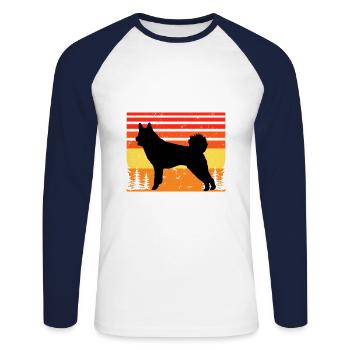 Jamthund Dog Lover Silhouette Vintage Sunset - Unisex Long Sleeve Baseball T-Shirt - white/navy - Front - Nik (191cm)