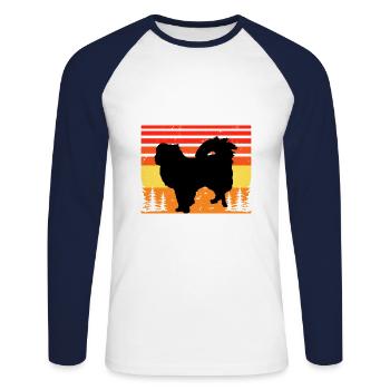 Japanisches Kinn Hundeliebhaber Silhouette Vintage Sonnenuntergang - Unisex Baseballshirt langarm - Weiß/Navy - Vorne - Nik (191cm)