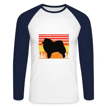Spitz japonais Dog Lover Silhouette Vintage Sunset - T-shirt baseball manches longues Homme - blanc/marine - Devant - Nik (191cm)
