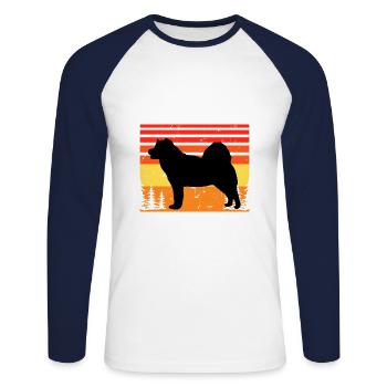 Groenland Dog Lover Silhouette Vintage Sunset - T-shirt baseball manches longues Homme - blanc/marine - Devant - Nik (191cm)