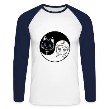 Cute black & white Yin Yang cat - Unisex Long Sleeve Baseball T-Shirt - white/navy - Front - Nik (191cm)