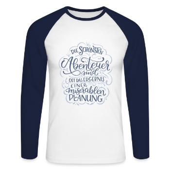 Abenteuer vs. Planung - Unisex Baseballshirt langarm - Weiß/Navy - Vorne - Nik (191cm)