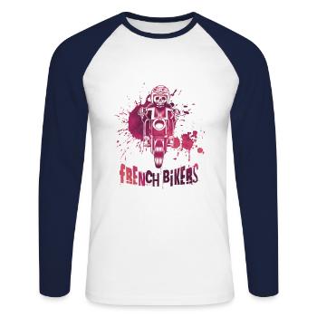 Bikers made in France - Unisex Long Sleeve Baseball T-Shirt - white/navy - Front - Nik (191cm)