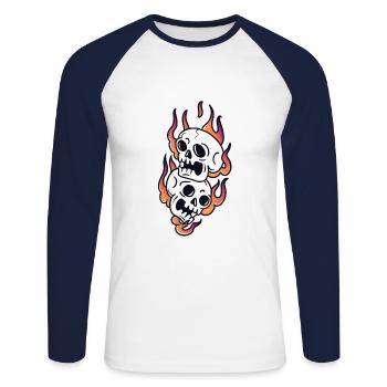 Totenkopf im Feuer traditionelle Tattoo-Kunst - Unisex Baseballshirt langarm - Weiß/Navy - Vorne - Nik (191cm)
