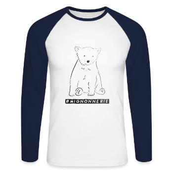 Ourson polaire mignonnerie line art - T-shirt baseball manches longues Homme - blanc/marine - Devant - Nik (191cm)