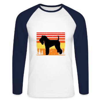 Kerry Blue Terrier Dog Silhouette Retro Sunset - T-shirt baseball manches longues Homme - blanc/marine - Devant - Nik (191cm)