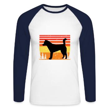 Kishu Ken Hundeliebhaber Silhouette Vintage Sonnenuntergang - Unisex Baseballshirt langarm - Weiß/Navy - Vorne - Nik (191cm)