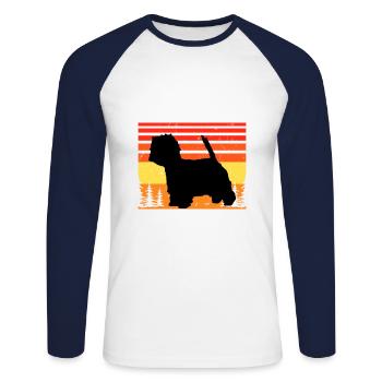 Westie Dog Lover Silhouette Vintage Sunset - T-shirt baseball manches longues Homme - blanc/marine - Devant - Nik (191cm)