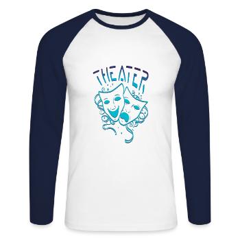 Theater - lineart Linework theater masks - Unisex Long Sleeve Baseball T-Shirt - white/navy - Front - Nik (191cm)