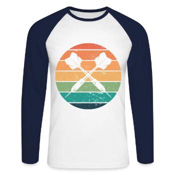 Retro Graphic Dart Player Darts Dartboard Bullseye - Unisex Long Sleeve Baseball T-Shirt - white/navy - Front - Nik (191cm)