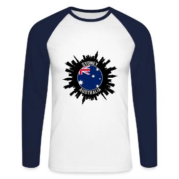 Sydney Skyline Australien Flagge Reise Souvenir - Unisex Baseballshirt langarm - Weiß/Navy - Vorne - Nik (191cm)