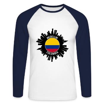 Medellin Skyline Colombie Flag Souvenir de voyage - T-shirt baseball manches longues Homme - blanc/marine - Devant - Nik (191cm)