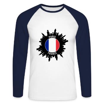 Paris Skyline France Flag Souvenir de voyage - T-shirt baseball manches longues Homme - blanc/marine - Devant - Nik (191cm)