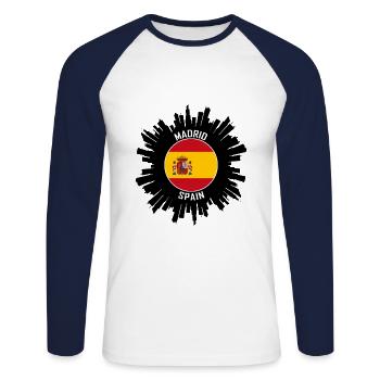 Madrid Skyline Espagne Flag Souvenir de voyage - T-shirt baseball manches longues Homme - blanc/marine - Devant - Nik (191cm)