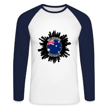 Melbourne Skyline Australie Flag Souvenir de voyage - T-shirt baseball manches longues Homme - blanc/marine - Devant - Nik (191cm)