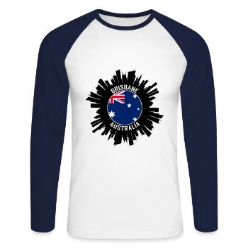 Brisbane Skyline Australia Flag Souvenir de voyage - T-shirt baseball manches longues Homme - blanc/marine - Devant - Nik (191cm)