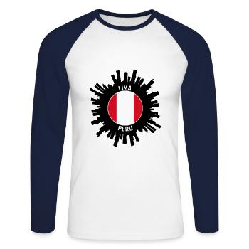Lima Skyline Peru Flagge Reisesouvenir - Unisex Baseballshirt langarm - Weiß/Navy - Vorne - Nik (191cm)