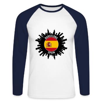 Barcelona Skyline Spanien Flagge Reise Souvenir - Unisex Baseballshirt langarm - Weiß/Navy - Vorne - Nik (191cm)