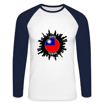 Taipei Skyline Taiwan Flag Souvenir de voyage - T-shirt baseball manches longues Homme - blanc/marine - Devant - Nik (191cm)