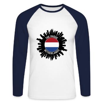 La Haye Skyline Pays-Bas Flag Souvenir de voyage - T-shirt baseball manches longues Homme - blanc/marine - Devant - Nik (191cm)