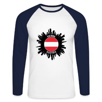 Vienna Skyline Austria Flag Travel Souvenir - Unisex Long Sleeve Baseball T-Shirt - white/navy - Front - Nik (191cm)