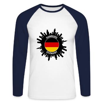 Hamburg Skyline Germany Flag Travel Souvenir - Unisex Long Sleeve Baseball T-Shirt - white/navy - Front - Nik (191cm)