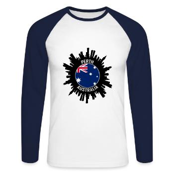 Perth Skyline Australien Flagge Reise Souvenir - Unisex Baseballshirt langarm - Weiß/Navy - Vorne - Nik (191cm)