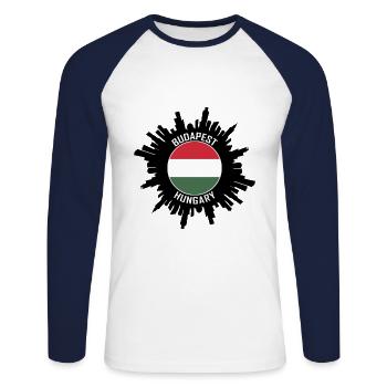 Budapest Skyline Ungarn Flagge Reise Souvenir - Unisex Baseballshirt langarm - Weiß/Navy - Vorne - Nik (191cm)