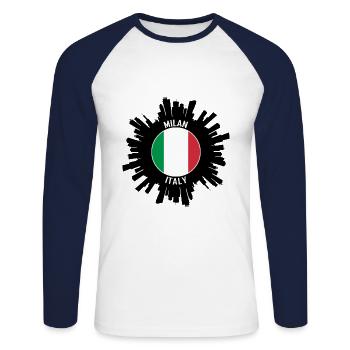 Milan Skyline Italy Flag Travel Souvenir - Unisex Long Sleeve Baseball T-Shirt - white/navy - Front - Nik (191cm)