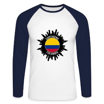 Carthagène Skyline Colombie Flag Souvenir de voyage - T-shirt baseball manches longues Homme - blanc/marine - Devant - Nik (191cm)