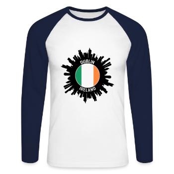Dublin Skyline Irland Flagge Reisesouvenir - Unisex Baseballshirt langarm - Weiß/Navy - Vorne - Nik (191cm)