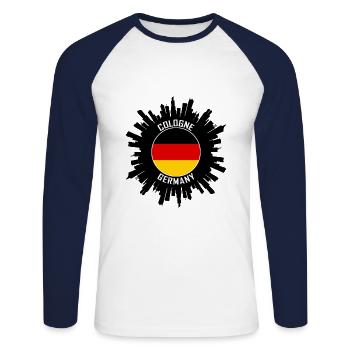Cologne Skyline Allemagne Flag Souvenir de voyage - T-shirt baseball manches longues Homme - blanc/marine - Devant - Nik (191cm)