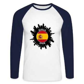 Sevilla Skyline Espagne Flag Souvenir de voyage - T-shirt baseball manches longues Homme - blanc/marine - Devant - Nik (191cm)