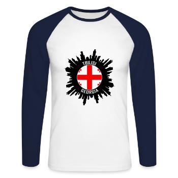 Tbilissi Skyline Georgia Flag Souvenir de voyage - T-shirt baseball manches longues Homme - blanc/marine - Devant - Nik (191cm)