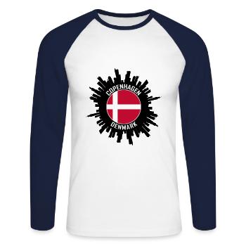 Copenhagen Skyline Denmark Flag Travel Souvenir - Unisex Long Sleeve Baseball T-Shirt - white/navy - Front - Nik (191cm)