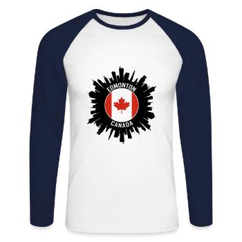 Edmonton Skyline Canada Flag Travel Souvenir - Unisex Long Sleeve Baseball T-Shirt - white/navy - Front - Nik (191cm)