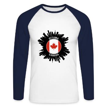 Ottawa Skyline Canada Flag Travel Souvenir - Unisex Long Sleeve Baseball T-Shirt - white/navy - Front - Nik (191cm)