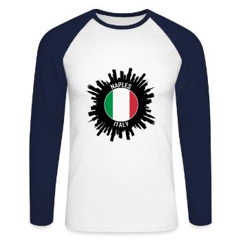 Naples Skyline Italie Flag Souvenir de voyage - T-shirt baseball manches longues Homme - blanc/marine - Devant - Nik (191cm)