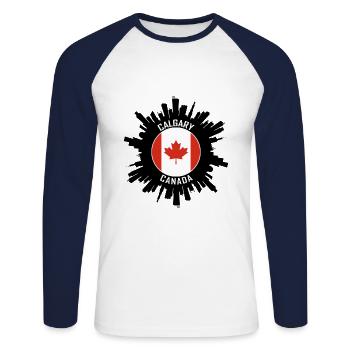 Calgary Skyline Canada Flag Souvenir de voyage - T-shirt baseball manches longues Homme - blanc/marine - Devant - Nik (191cm)